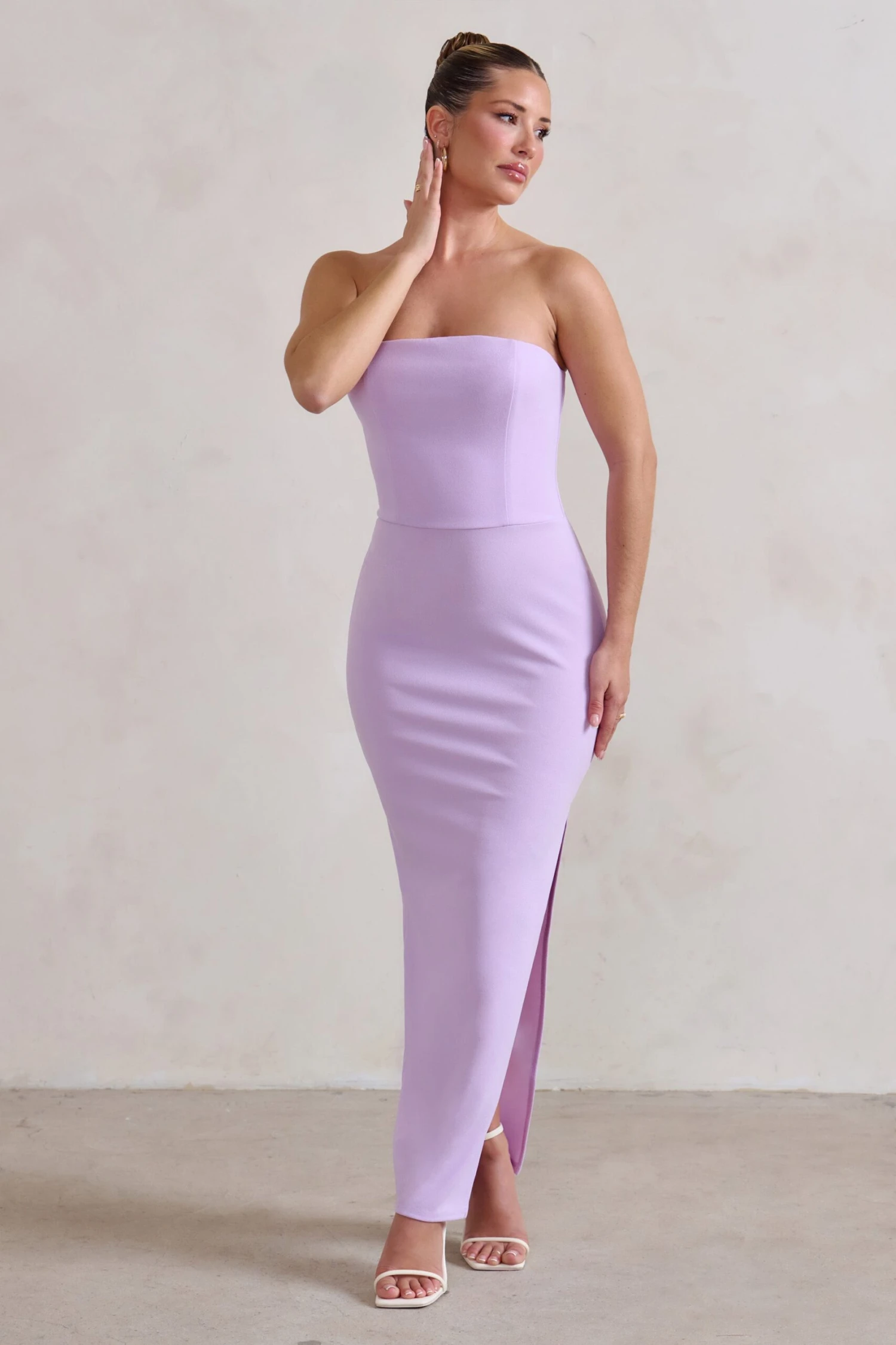 Dina | Lilac Bandeau Maxi Dress With Split 7 Dina | Lilac Bandeau Maxi Dress With Split - Image 5