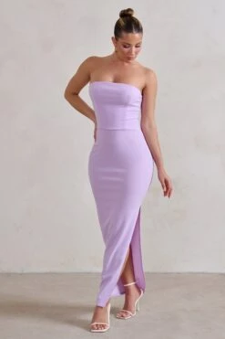 Dina | Lilac Bandeau Maxi Dress With Split