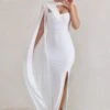 Emmey | White Asymmetric Cut Out Maxi Dress With Statement Cape