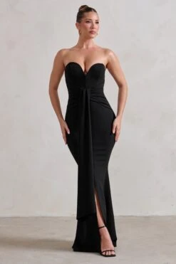 Carrie | Black Sweetheart Neckline Maxi Dress With Statement Tie -ENY Clothing Shop WB HR CL129327 CarrieBlackSweetheartNecklineMaxiDressWithStatementTie1 1