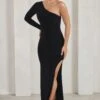 Melanie | Black One Shoulder Split Maxi Dress -ENY Clothing Shop WB HR CL129339 MelanieBlackOneShoulderSplitMaxiDress2