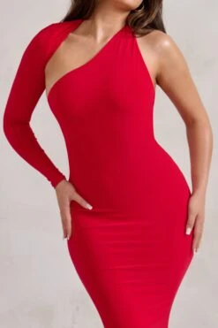Katarina | Red One Shoulder Fishtail Maxi Dress -ENY Clothing Shop WB HR CL129340 KatarinaRedOneShoulderFishtailMaxiDress6