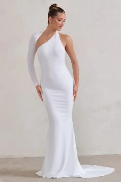 Katarina | White One Shoulder Fishtail Maxi Dress -ENY Clothing Shop WB HR CL129340 KatarinaWhiteOneShoulderFishtailMaxiDress0