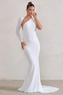 Katarina | White One Shoulder Fishtail Maxi Dress