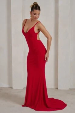 Endless Love | Red Backless Knot Detail Fishtail Maxi Dress -ENY Clothing Shop WB HR CL129343 EndlessLoveRedBacklessKnotDetailFishtailMaxiDress4