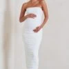 My Lady | Maternity White Strapless Bodycon Ruched Mesh Maxi Dress