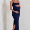 Aurelia | Navy Maternity Cami Maxi Dress With Split -ENY Clothing Shop WB HR CL129397 AureliaNavyMaternityCamiMaxiDressWithSplit0