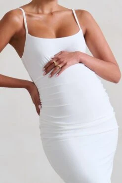 Raquel | White Maternity Cami Midi Dress With Split -ENY Clothing Shop WB HR CL129398 Raquel WhiteMaternityCamiMidiDressWithSplit4
