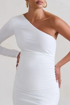Paloma | White Maternity One Sleeve Asymmetric Maxi Dress 8 Paloma | White Maternity One Sleeve Asymmetric Maxi Dress -ENY Clothing Shop WB HR CL129400 PalomaWhiteMaternityOneSleeveAsymmetricMaxiDress5