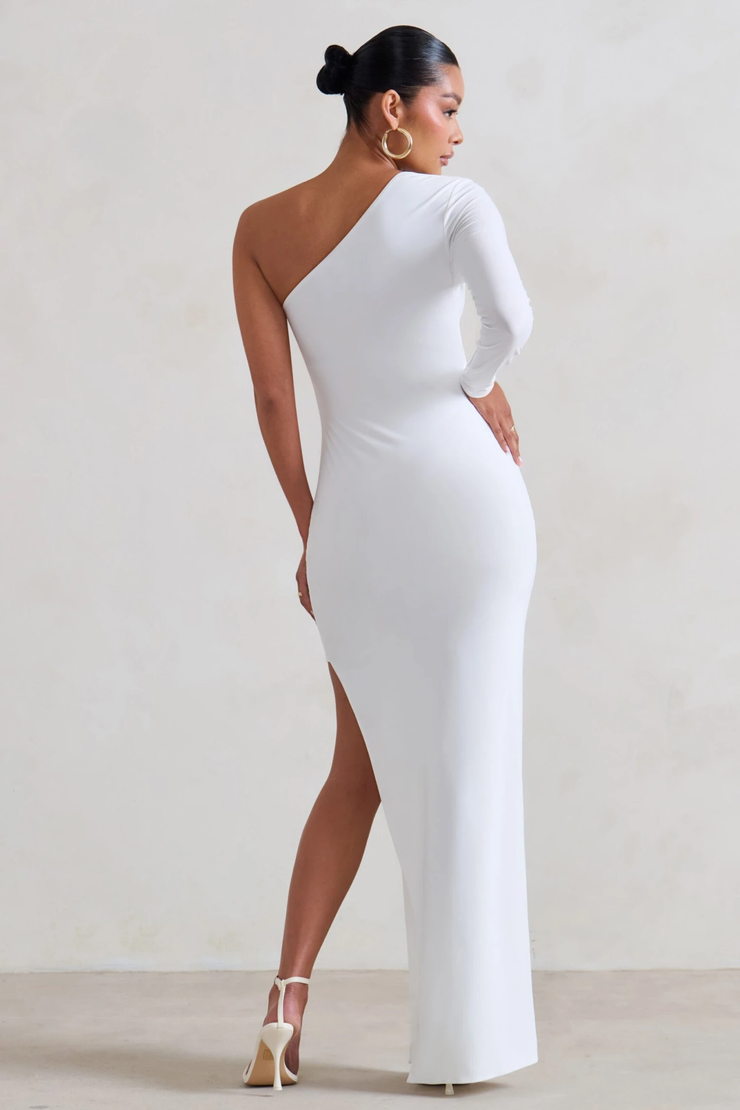 Paloma | White Maternity One Sleeve Asymmetric Maxi Dress 4 Paloma | White Maternity One Sleeve Asymmetric Maxi Dress - Image 2