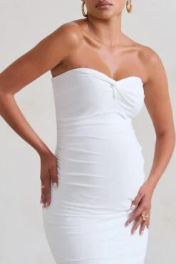 Evita | White Maternity Sweetheart Twist Detail Midi Dress -ENY Clothing Shop WB HR CL129401 EvitaWhiteMaternitySweetheartTwistDetailMaxiDress3