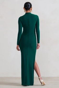 ENY Clothing Shop -ENY Clothing Shop WB HR CL129402 AlejandraBottleGreenMaternityLongSleeveHighNeckMaxiDress5