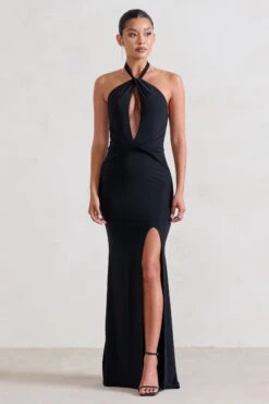 Luxuria | Black Halter Cut Out Maxi Dress -ENY Clothing Shop WB HR CL129495 Luxuria BlackHalterCutOutMaxiDress0