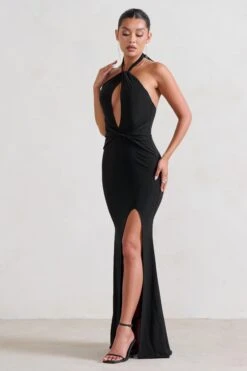 Luxuria | Black Halter Cut Out Maxi Dress -ENY Clothing Shop WB HR CL129495 Luxuria BlackHalterCutOutMaxiDress1