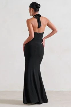 Luxuria | Black Halter Cut Out Maxi Dress -ENY Clothing Shop WB HR CL129495 Luxuria BlackHalterCutOutMaxiDress5