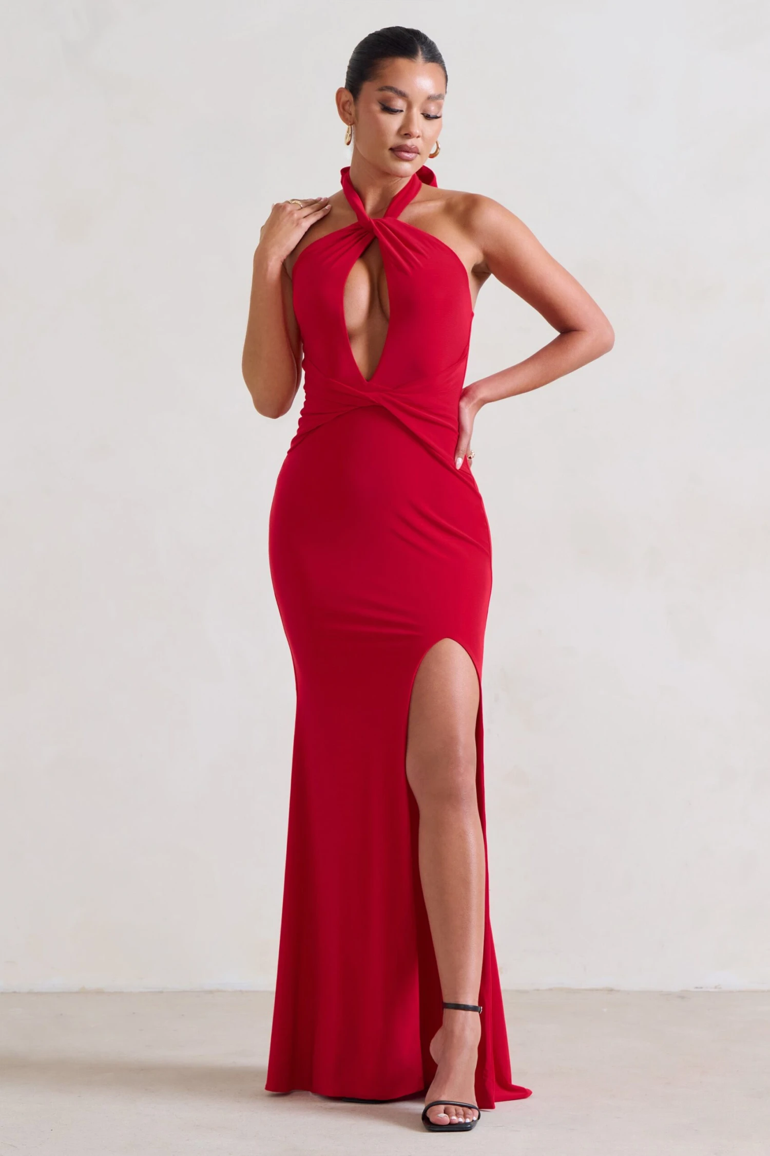 Luxuria | Red Halter Cut Out Maxi Dress 3 Luxuria | Red Halter Cut Out Maxi Dress