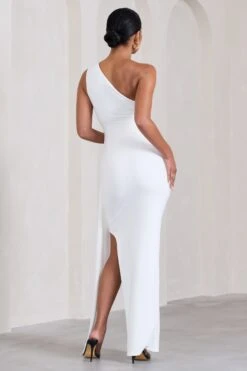Dream Of You | White One-Shoulder Split Maternity Maxi Dress With Drape -ENY Clothing Shop WB HR CL129593005 DreamOfYouWhiteOne ShoulderSplitMaternityMaxiDressWithDrape6