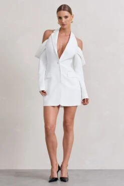 Your Night | White Plunge Draped Blazer Dress 13 Your Night | White Plunge Draped Blazer Dress -ENY Clothing Shop WB HR CL129752005 YourNightWhitePlungeDrapedBlazerDress0