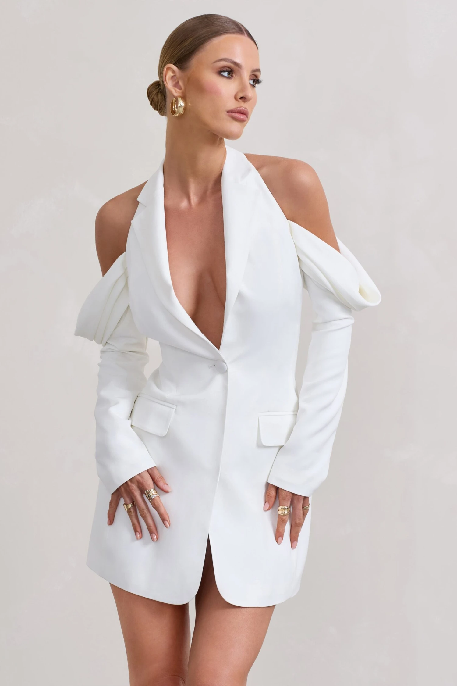 Your Night | White Plunge Draped Blazer Dress 3 Your Night | White Plunge Draped Blazer Dress