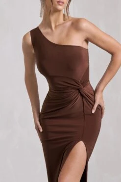 Coralina | Chocolate Brown Asymmetric Open-Back Split Maxi Dress -ENY Clothing Shop WB HR CL129773106 CoralinaChocolateBrownAsymmetricOpen BackSplitMaxiDress4