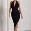 Picture This | Black Asymmetric Halter-Neck Backless Maxi Dress