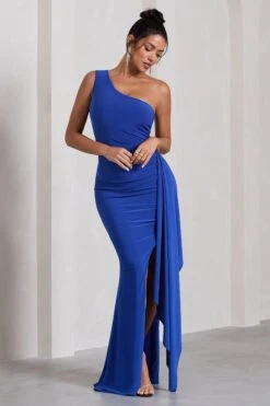 Rewind | Royal Blue Asymmetric Sleeveless Split Maxi Dress With Drape