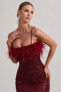 In Your Head | Plum Sequin Strappy Midi Dress With Feathers -ENY Clothing Shop WB HR CL129925112 InYourHead PlumSequinStrappyMidiDressWithFeathers9