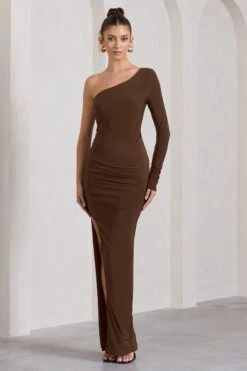 Mallory | Chocolate Brown Asymmetric Split Maxi Dress 10 Mallory | Chocolate Brown Asymmetric Split Maxi Dress -ENY Clothing Shop WB HR CL130001167 MalloryChocolateBrownAsymmetricSplitWrapMaxiDress0