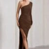 Mallory | Chocolate Brown Asymmetric Split Maxi Dress -ENY Clothing Shop WB HR CL130001167 MalloryChocolateBrownAsymmetricSplitWrapMaxiDress4