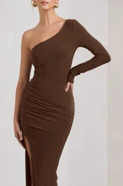 Mallory | Chocolate Brown Asymmetric Split Maxi Dress 9 Mallory | Chocolate Brown Asymmetric Split Maxi Dress -ENY Clothing Shop WB HR CL130001167 MalloryChocolateBrownAsymmetricSplitWrapMaxiDress7