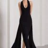 Veronica | Black Plunge Sleeveless Open-Back Maxi Dress With Drape Detail -ENY Clothing Shop WB HR CL130007002 VeronicaBlackPlungeSleevelessOpen BackMaxiDressWithScarfDetail0