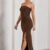 Dawning | Chocolate Brown Bandeau Knotted Split Maxi Dress