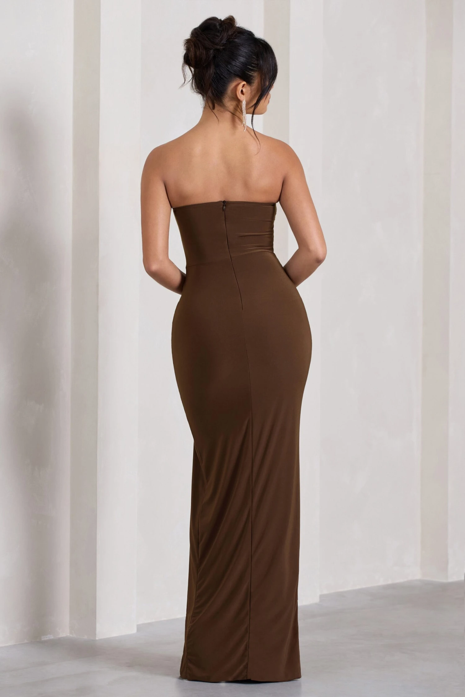 Dawning | Chocolate Brown Bandeau Knotted Split Maxi Dress 4 Dawning | Chocolate Brown Bandeau Knotted Split Maxi Dress - Image 2