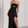 Illuminate | Black Sequin Bandeau Cut Out Split Maxi Dress -ENY Clothing Shop WB HR CL130033002 IlluminateBlackSequinBandeauCutOutSplitMaxiDress7