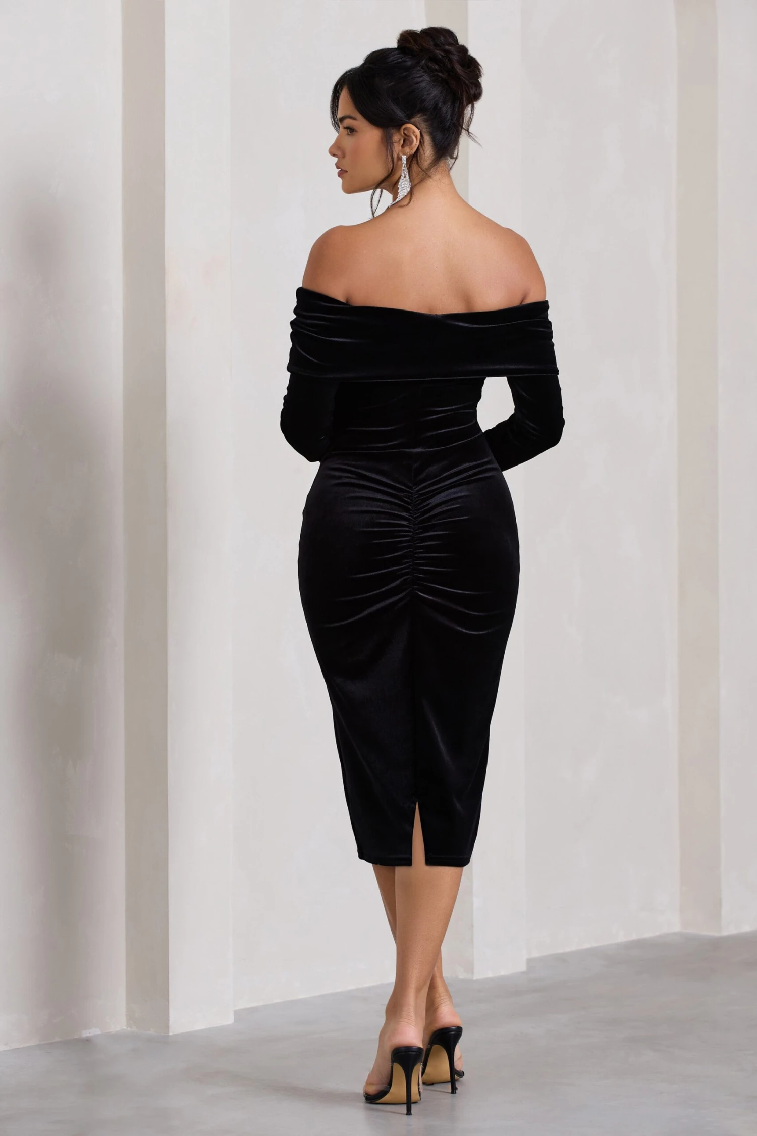 Compliment | Black Velvet Bardot Midi Dress 4 Compliment | Black Velvet Bardot Midi Dress - Image 2