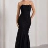 Encapsulate | Black Lace Ruched Strapless Fishtail Maxi Dress -ENY Clothing Shop WB HR CL132005002 EncapsulateBlackLaceRuchedStraplessFishtailMaxiDress0