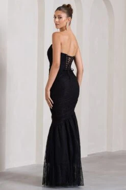 Encapsulate | Black Lace Ruched Strapless Fishtail Maxi Dress -ENY Clothing Shop WB HR CL132005002 EncapsulateBlackLaceRuchedStraplessFishtailMaxiDress6