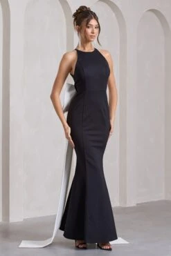 Bestow | Black Open-Back Maxi Dress With Oversized White Bow 13 Bestow | Black Open-Back Maxi Dress With Oversized White Bow -ENY Clothing Shop WB HR CL132029002 BestowBlackOpen BackMaxiDressWithOversizedWhiteBow0