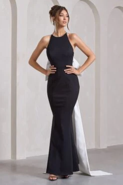 Bestow | Black Open-Back Maxi Dress With Oversized White Bow 14 Bestow | Black Open-Back Maxi Dress With Oversized White Bow -ENY Clothing Shop WB HR CL132029002 BestowBlackOpen BackMaxiDressWithOversizedWhiteBow9