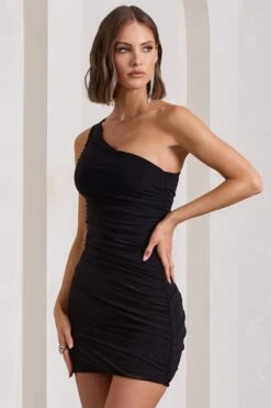 Onyx | Black Ruched Asymmetric Mini Dress -ENY Clothing Shop WB HR CL132221002 OnyxBlackRuchedAsymmetricMiniDress1