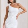 Onyx | White Ruched Asymmetric Mini Dress -ENY Clothing Shop WB HR CL132221005 OnyxWhiteRuchedAsymmetricMiniDress1