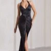Rebecca | Black Satin Plunge Halter-Neck Open-Back Split Maxi Dress 1 Rebecca | Black Satin Plunge Halter-Neck Open-Back Split Maxi Dress -ENY Clothing Shop WB HR CL133050002 Rebecca BlackSatinPlungeHalter NeckOpen BackSplitMaxiDressBLACK7