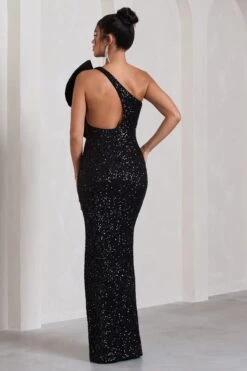 Award | Black Sequin Asymmetric Cut-Out Split Maxi Dress With Ruffle Detail -ENY Clothing Shop WB HR CL133126002 AwardBlackSequinAsymmetricCut OutSplitMaxiDressWithFlowerDetail5