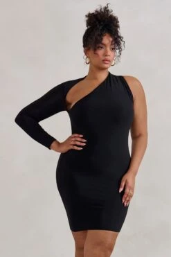 Siren | Black One Shoulder Bodycon Mini Dress -ENY Clothing Shop WB HR DRBL1595 SirenBlackOneShoulderBodyconHR DRess2