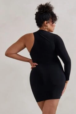 Siren | Black One Shoulder Bodycon Mini Dress -ENY Clothing Shop WB HR DRBL1595 SirenBlackOneShoulderBodyconHR DRess5