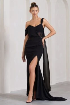 Fatal Attraction | Black Chiffon Fishtail Maxi Dress With Draped Sleeves 11 Fatal Attraction | Black Chiffon Fishtail Maxi Dress With Draped Sleeves -ENY Clothing Shop WB HR HR CL128845002 FatalAttractionBlackChiffonFishtailMaxiDressWithDrapedSleeves0