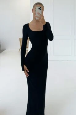 Viva | Black Square-Neck Long-Sleeve Maxi Dress -ENY Clothing Shop WB HR IMG 3434