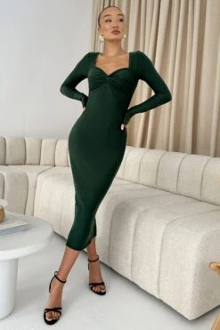 Sammy | Dark Green Bodycon Sweetheart Midi Dress -ENY Clothing Shop WB HR IMG 3509