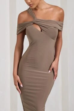 Chain Reaction | Mocha Strappy Asymmetric Bodycon Midi Dress -ENY Clothing Shop WB S CL128822038 ChainReaction MochaStrappyAsymmetricBodyconMidiDress3